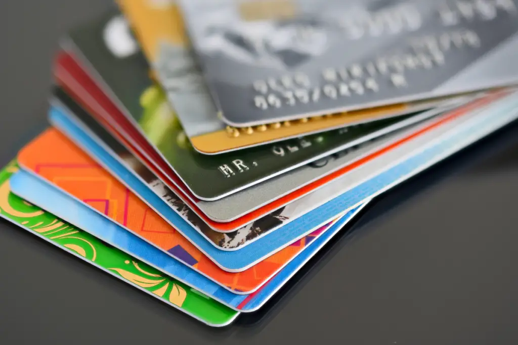 A stack of credit cards for the WFBNA  cards, credit cards